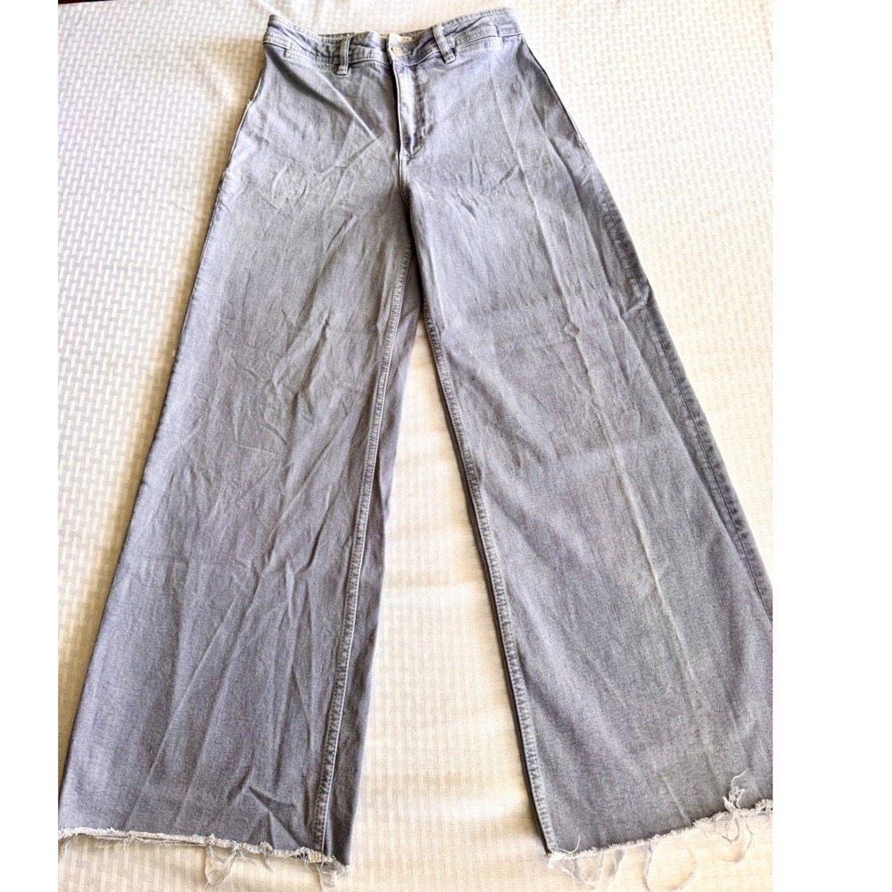 MNG Denim Mango Wide Leg High Waisted Jeans Purple Grey Raw Hem‎ USA 6 EUR 38
